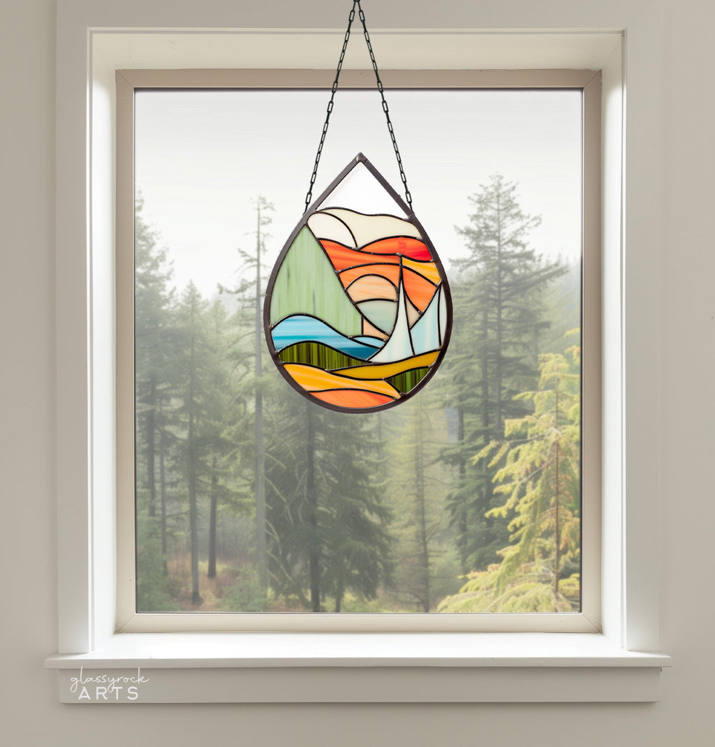 Abstract Landscape Stained Glass Teardrop Pattern