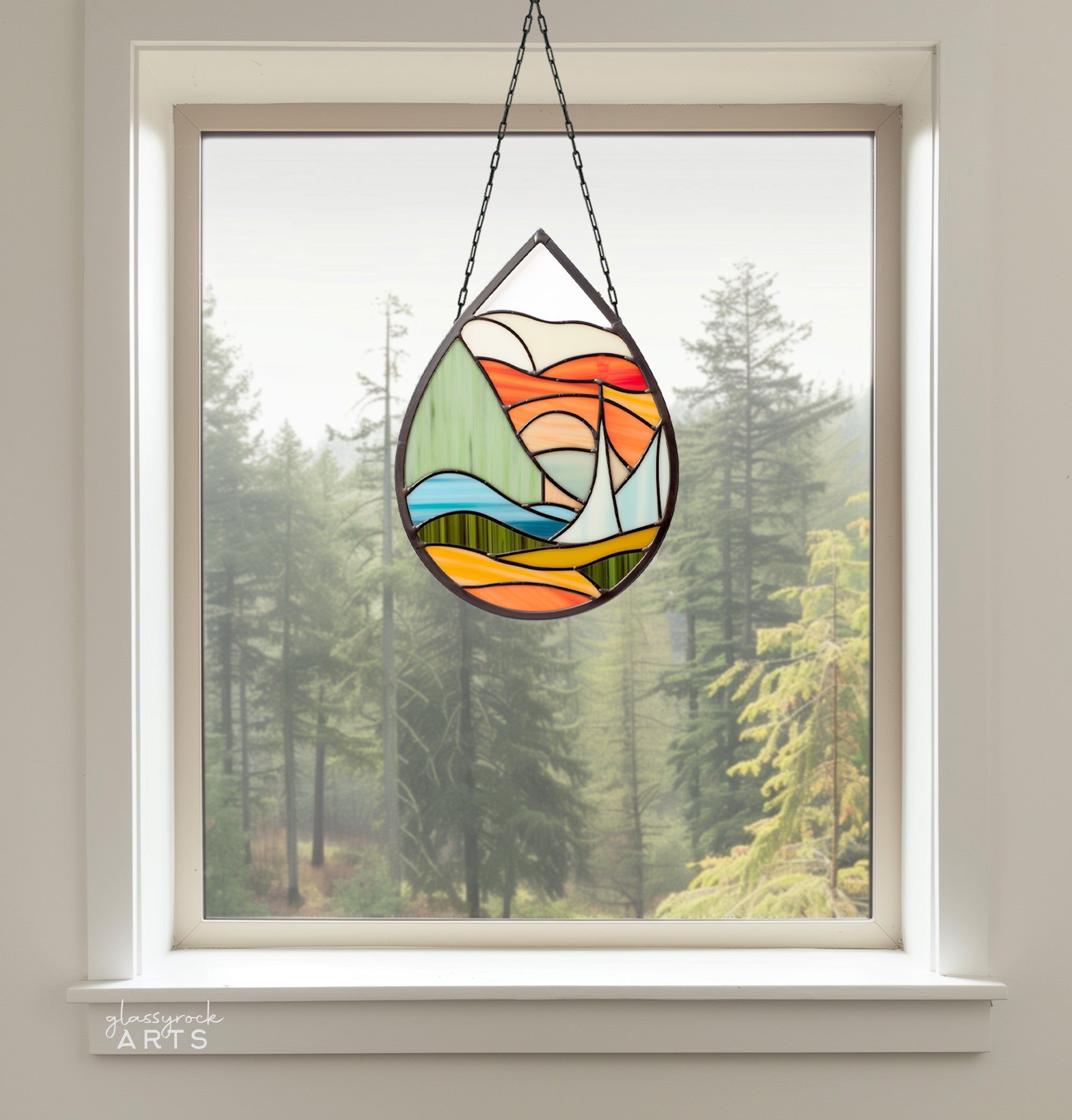 Abstract Landscape Stained Glass Teardrop Pattern