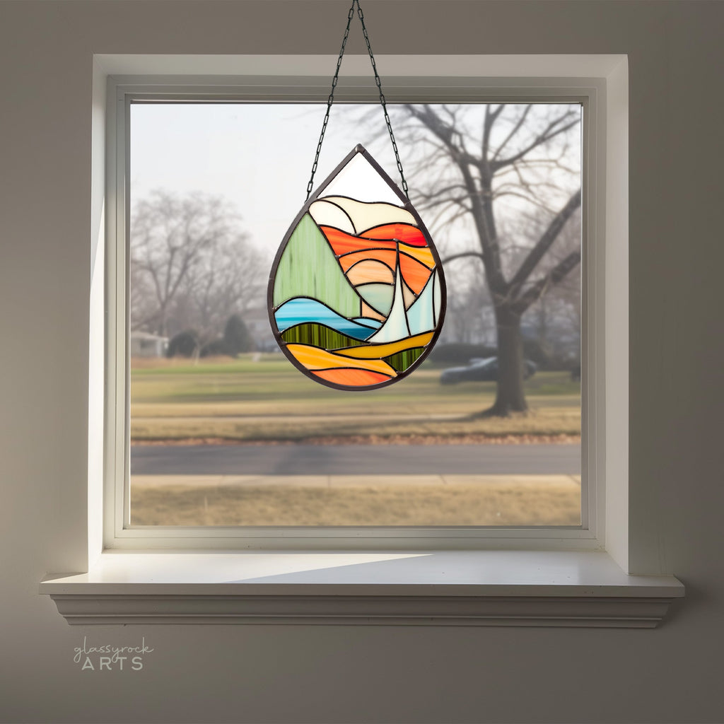 Abstract Landscape Stained Glass Teardrop Pattern