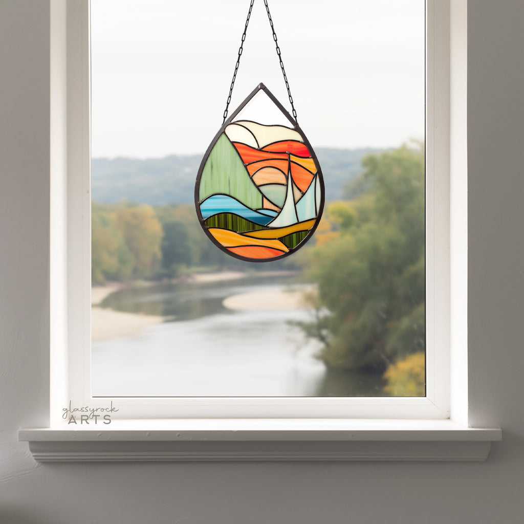 Abstract Landscape Stained Glass Teardrop Pattern