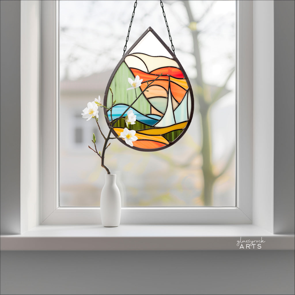 Abstract Landscape Stained Glass Teardrop Pattern