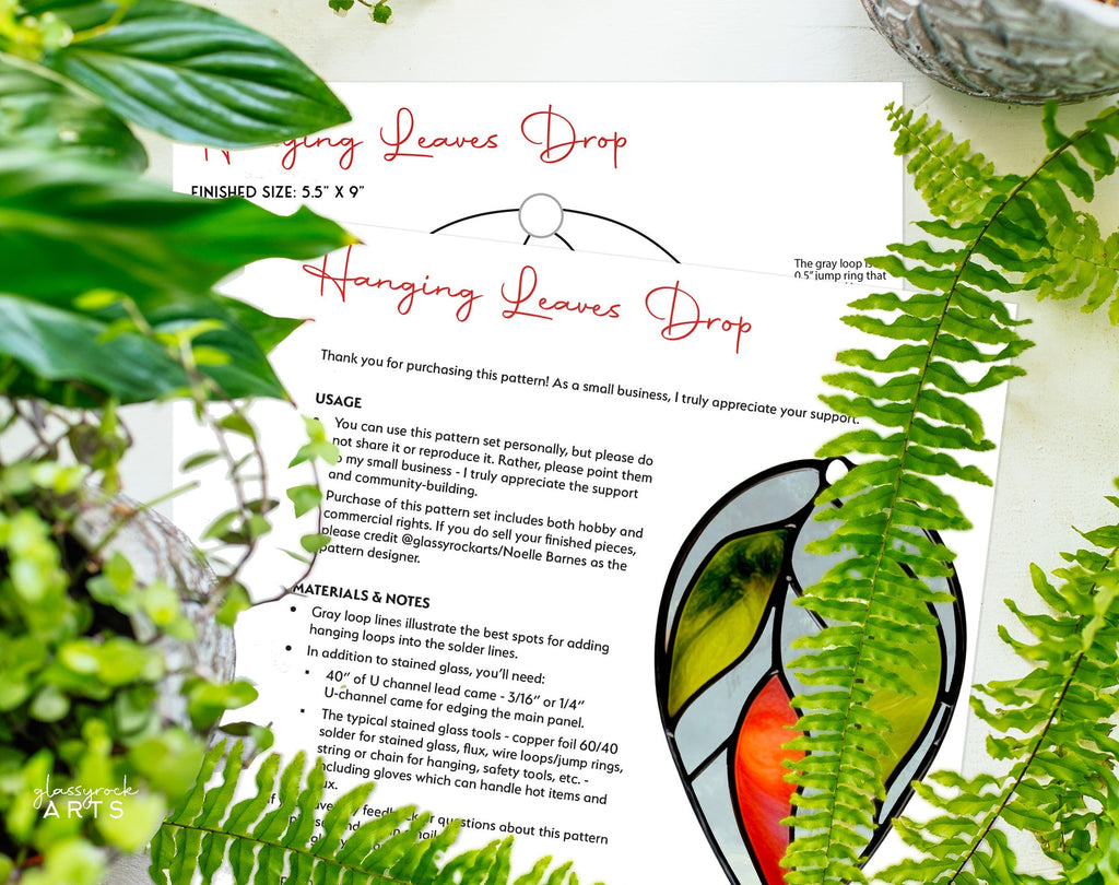 Hanging Plant Stained Glass Leaves Pattern