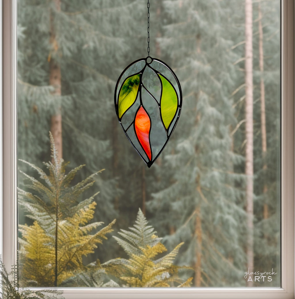 Hanging Plant Stained Glass Leaves Pattern