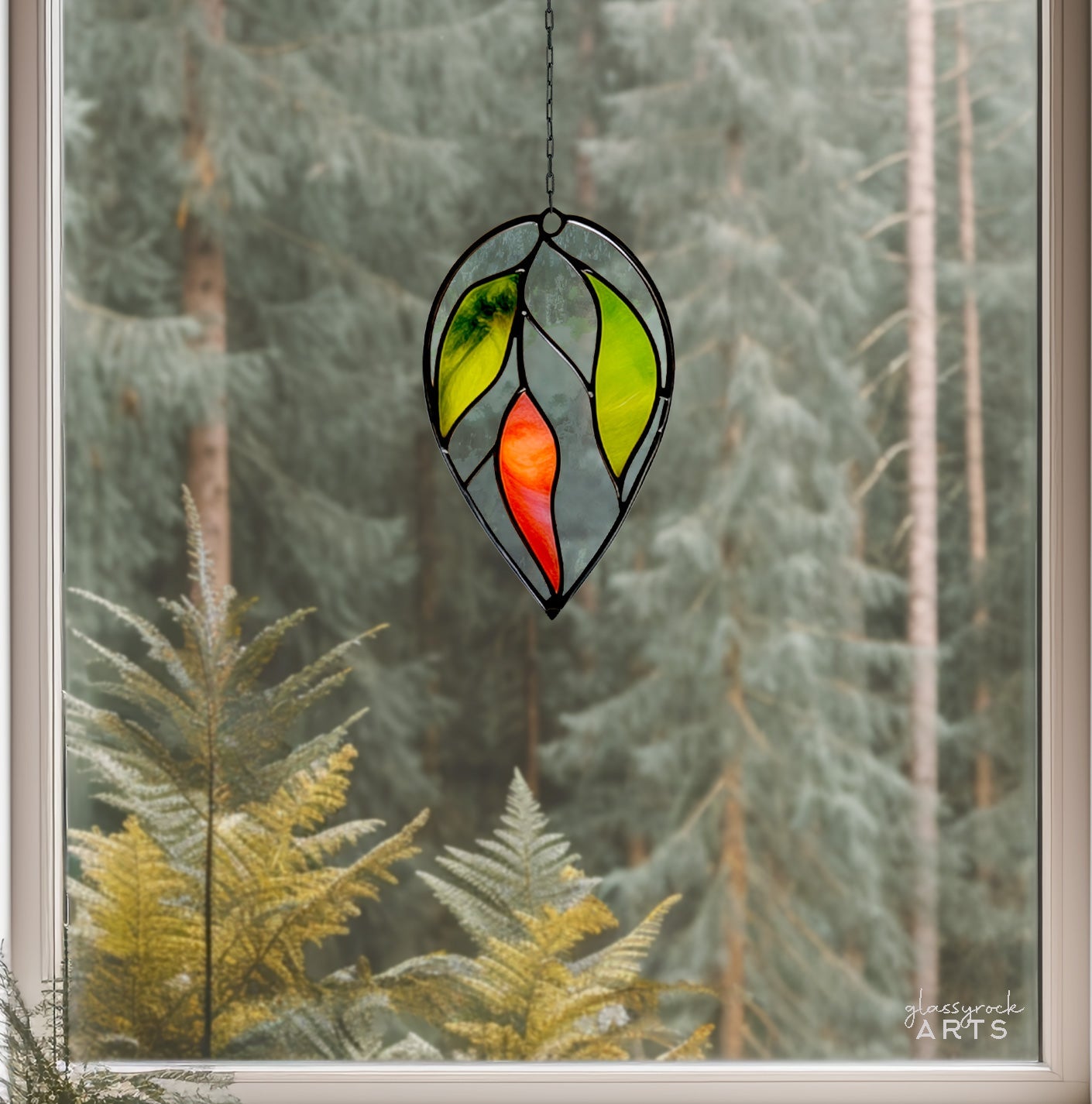 Hanging Plant Stained Glass Leaves Pattern
