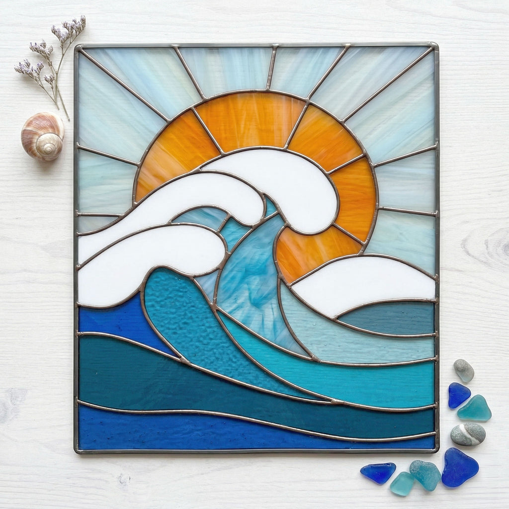 Ocean Wave Stained Glass Pattern and PNG