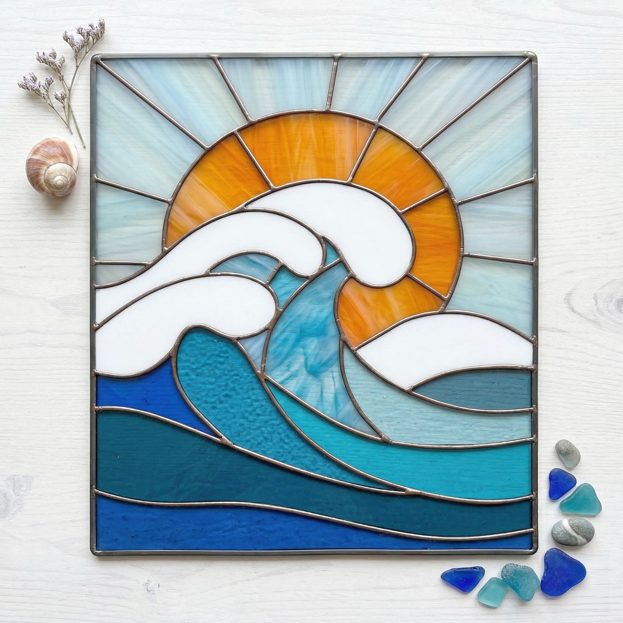 Ocean Wave Stained Glass Pattern and PNG