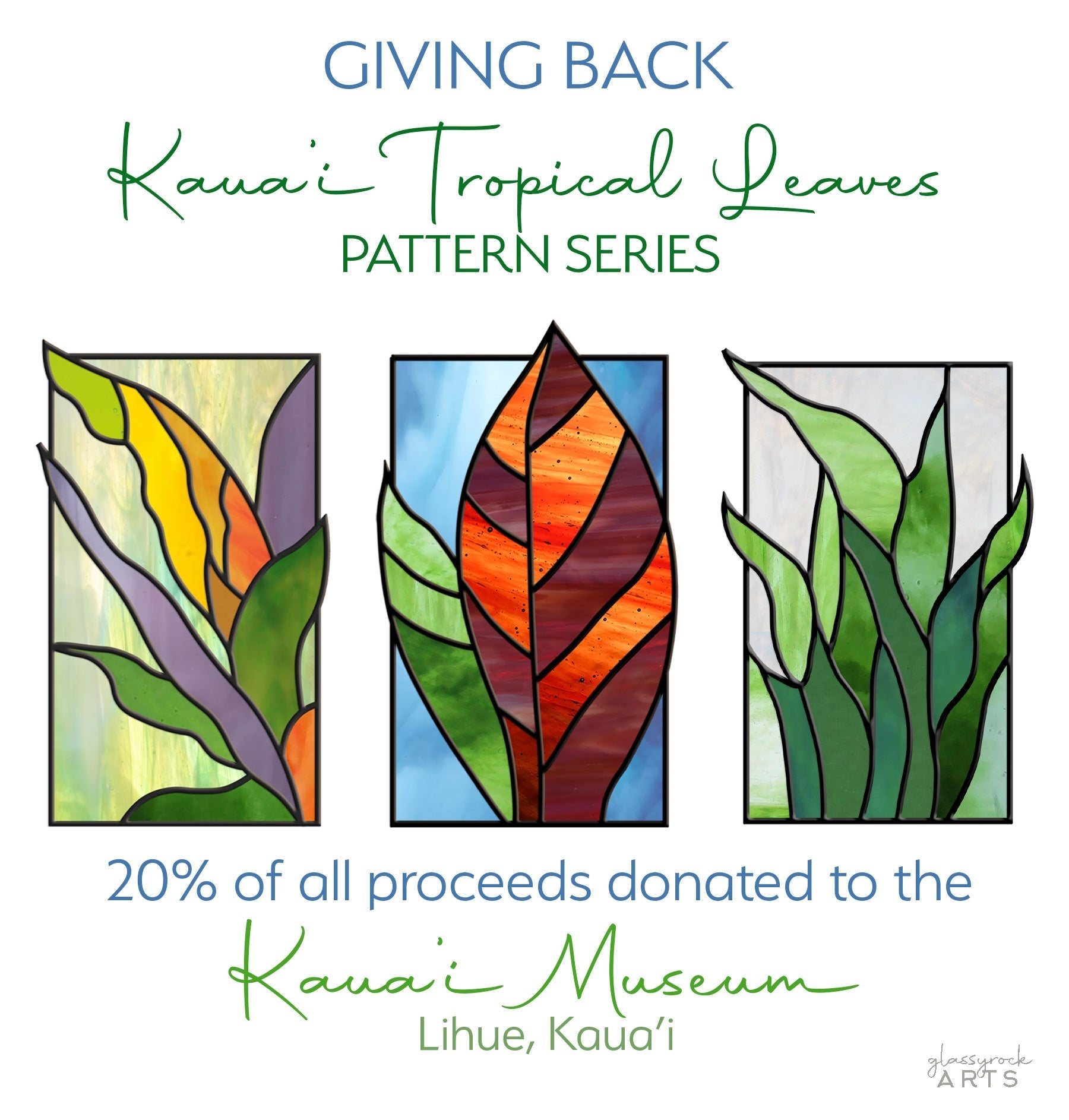 Tropical Stained Glass Plant Pattern - Polihale - PDF & PNG
