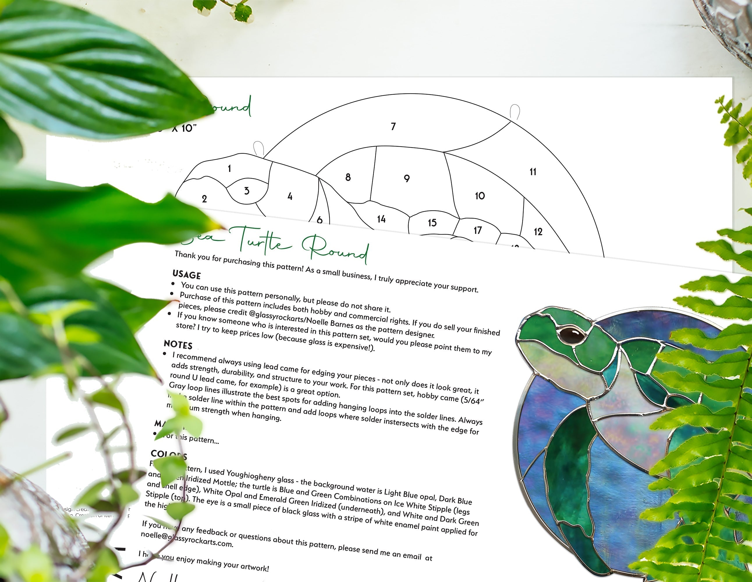 Round Stained Glass Turtle Pattern PDF & PNG