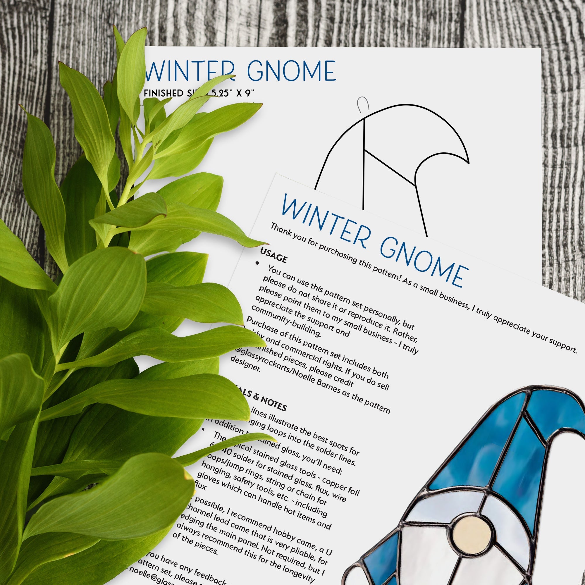 Winter Gnome Stained Glass Pattern and PNG